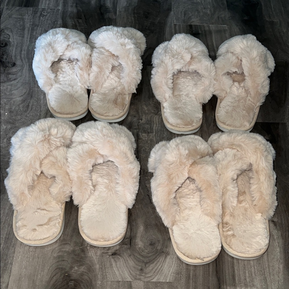 4 Fluffy Cream Slippers